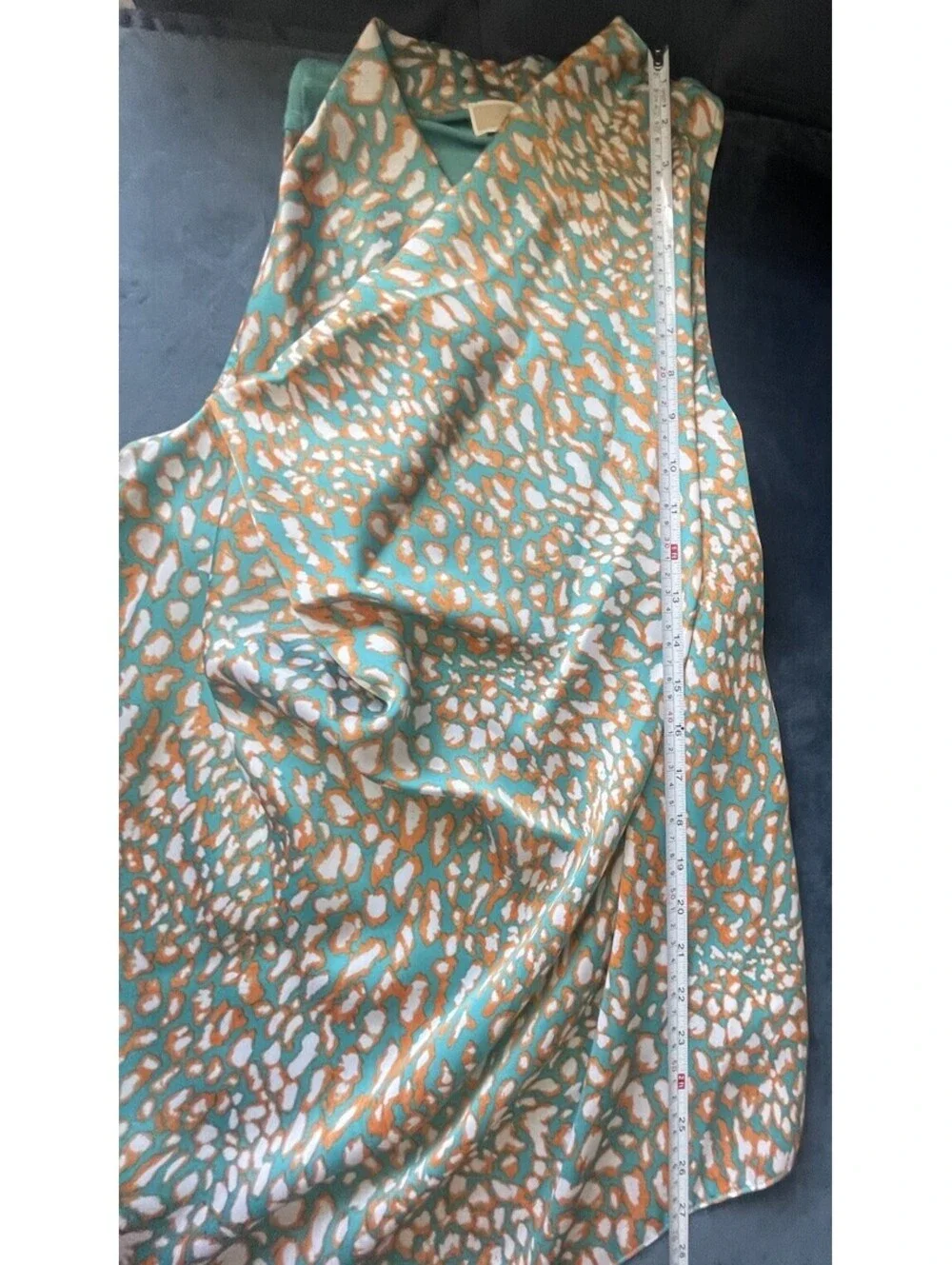MICHAEL KORS Sleeveless Top Tunic L Teal Orange Satin Drape Cowl Pullover NEW